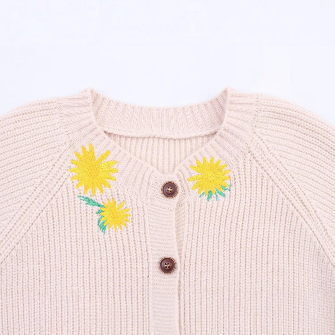 Damen gemütlicher Strickcardigan mit floralem Stickdesign Drune