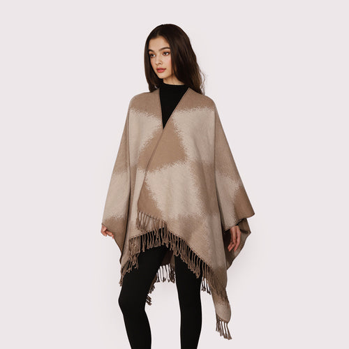 Damen Kaschmiroptik-Cape im Kimono-Schnitt mit feinem Fransensaum Drune
