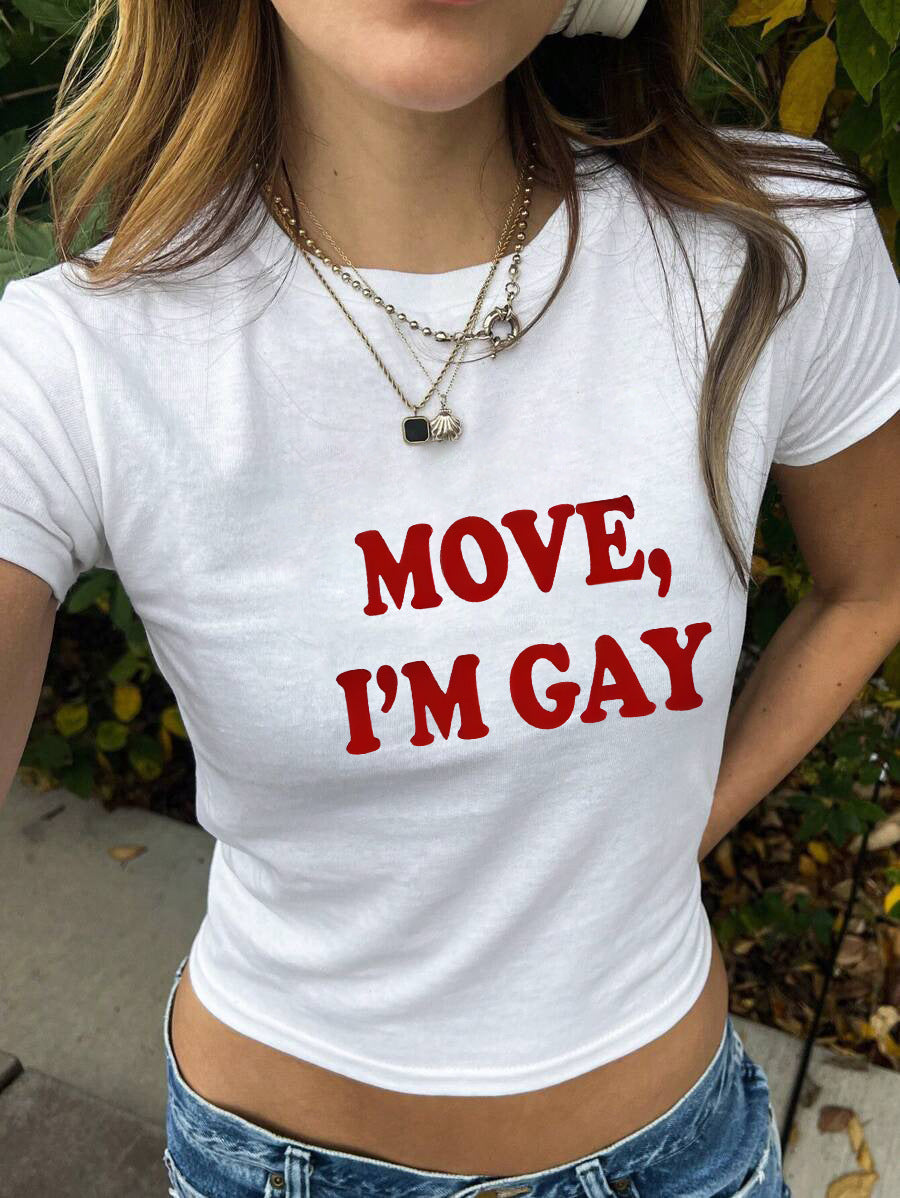 Damen figurbetontes Kurzarm-T-Shirt mit verspieltem Aufdruck Drune