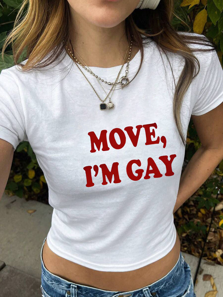 Damen figurbetontes Kurzarm-T-Shirt mit verspieltem Aufdruck Drune