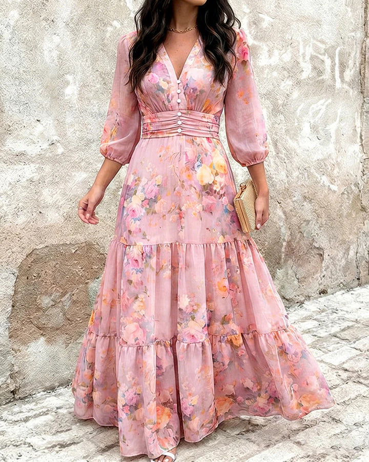 Damen Maxikleid mit Wickeloptik, V-Ausschnitt und geraffter Taillenpartie Drune