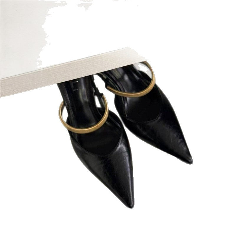 Damen Spitz zulaufende Slingback-Mules mit goldfarbenem Zierriemen und skulpturiertem Stiletto-Absatz Drune
