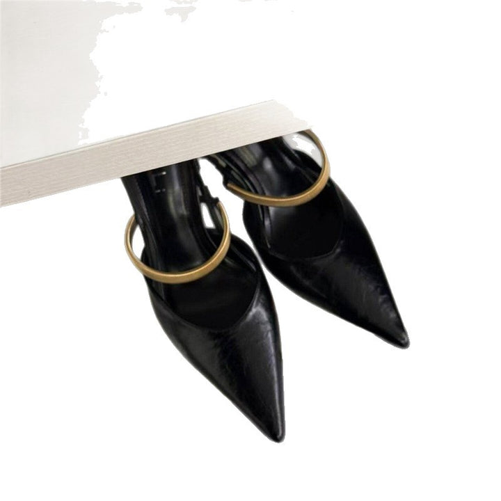 Damen Spitz zulaufende Slingback-Mules mit goldfarbenem Zierriemen und skulpturiertem Stiletto-Absatz Drune