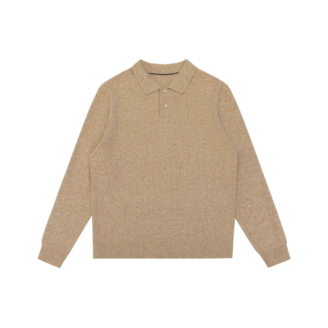 Unisex Gerippter Polokragen-Pullover aus Feinstrick mit Knopfleiste Drune