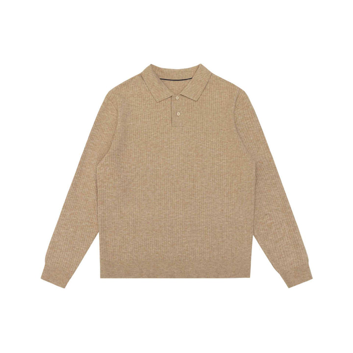 Unisex Gerippter Polokragen-Pullover aus Feinstrick mit Knopfleiste Drune