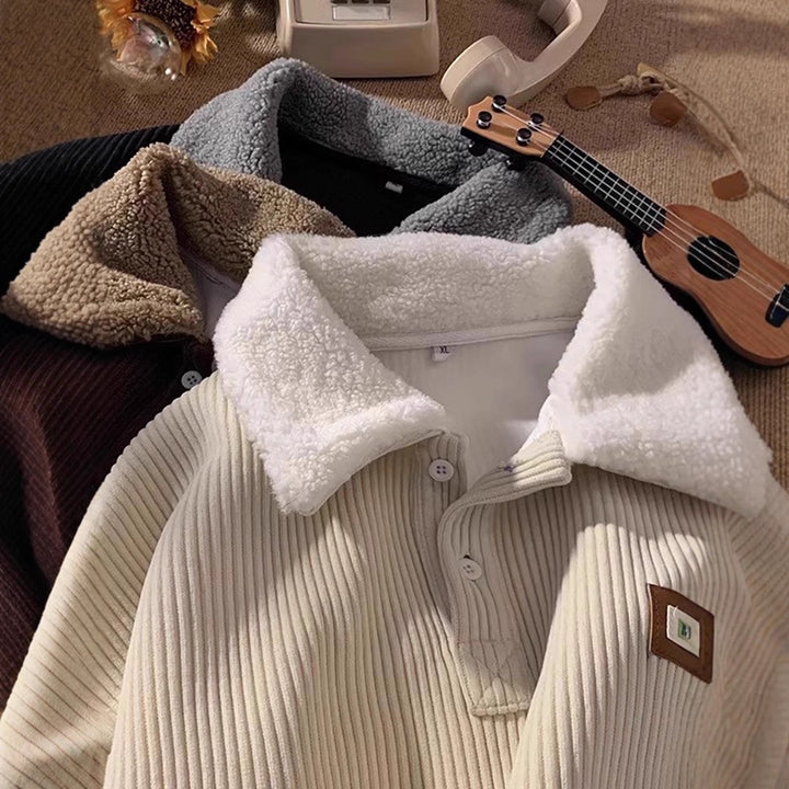 Damen Weicher Cord-Pullover mit Sherpa-Kragen Drune
