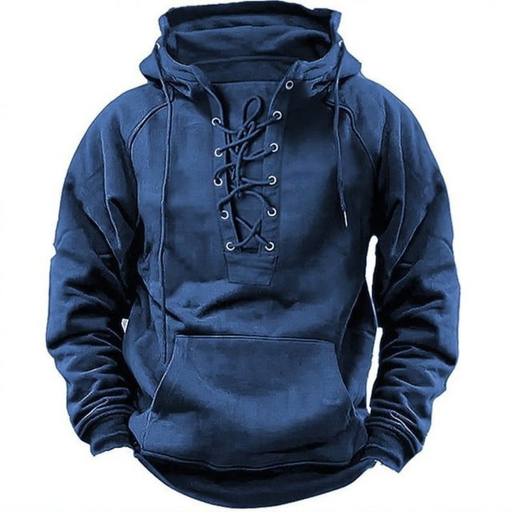 Herren Hoodie mit Frontschnürung und Kängurutasche Drune