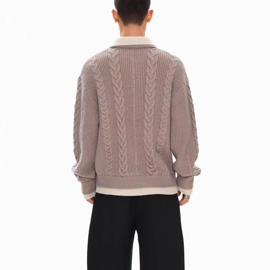 Herren Modischer Grobstrickpullover mit Polokragen Drune