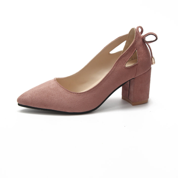 Damen nan spitze Pumps mit seitlichen Cut-Outs, Fersenband mit Zierkordel und massivem Blockabsatz Drune