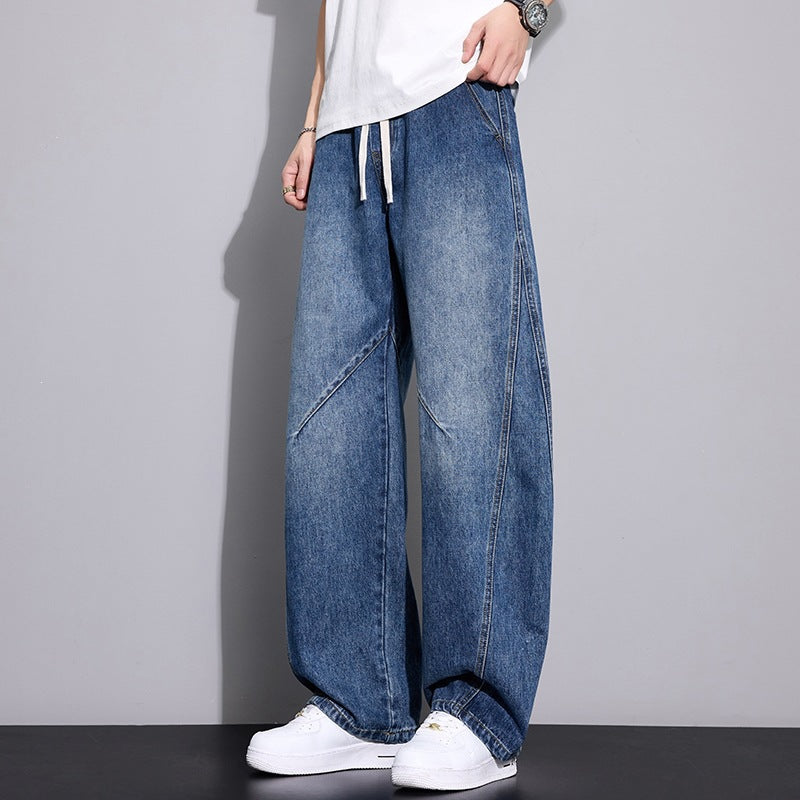 Herren Weite Baggy-Jeanshose mit Tunnelzugbund, markanten Teilungsnähten & elastischem Saum Drune