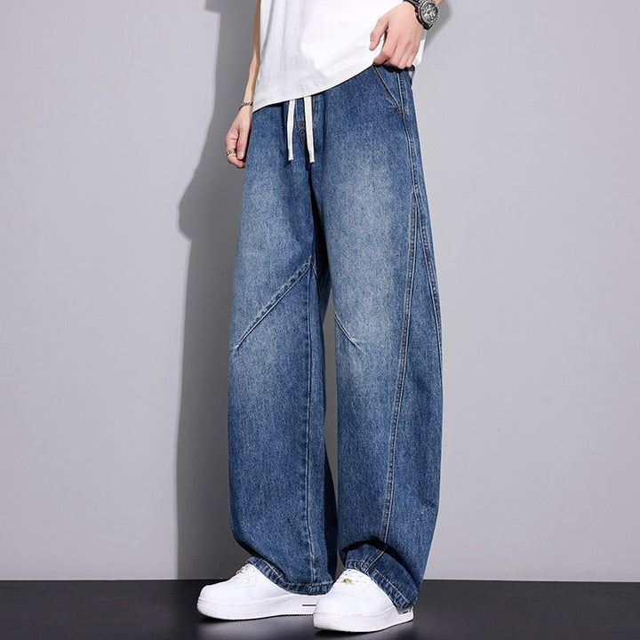 Herren Weite Baggy-Jeanshose mit Tunnelzugbund, markanten Teilungsnähten & elastischem Saum Drune