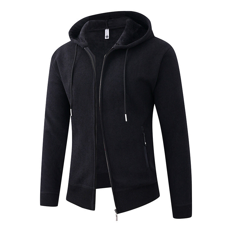Herren Kapuzen-Fleecejacke mit durchgehendem Reißverschluss und gerippten Bündchen Drune