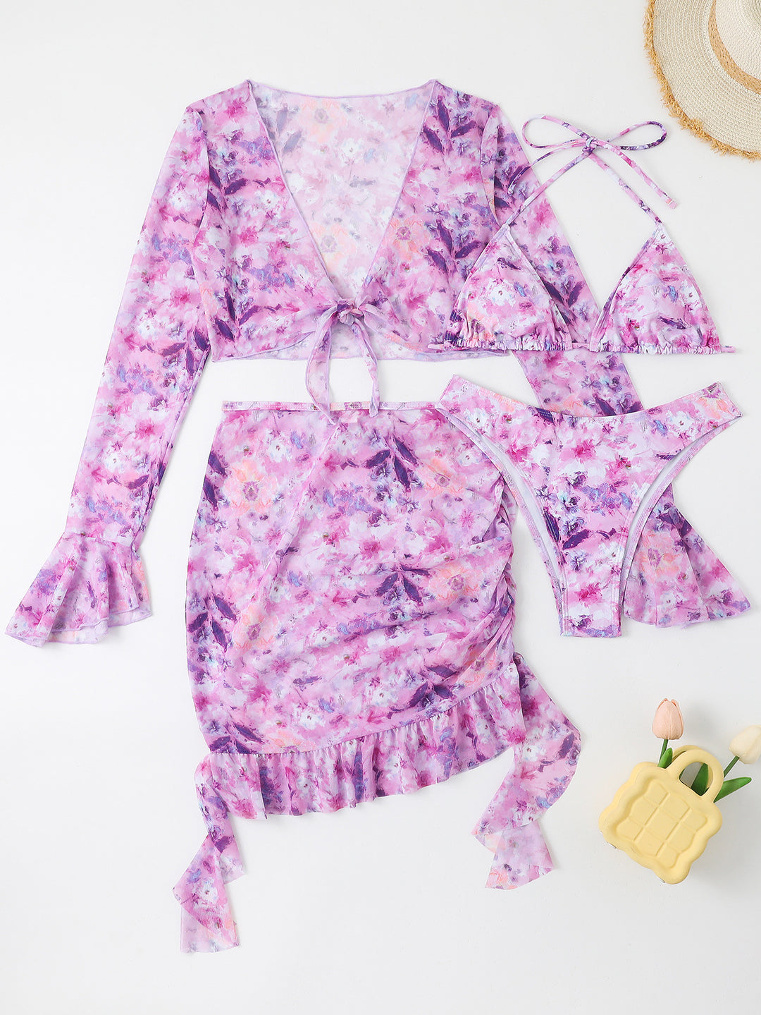 Damen Blusen-Badeoutfit mit buntem Blumenmuster Drune