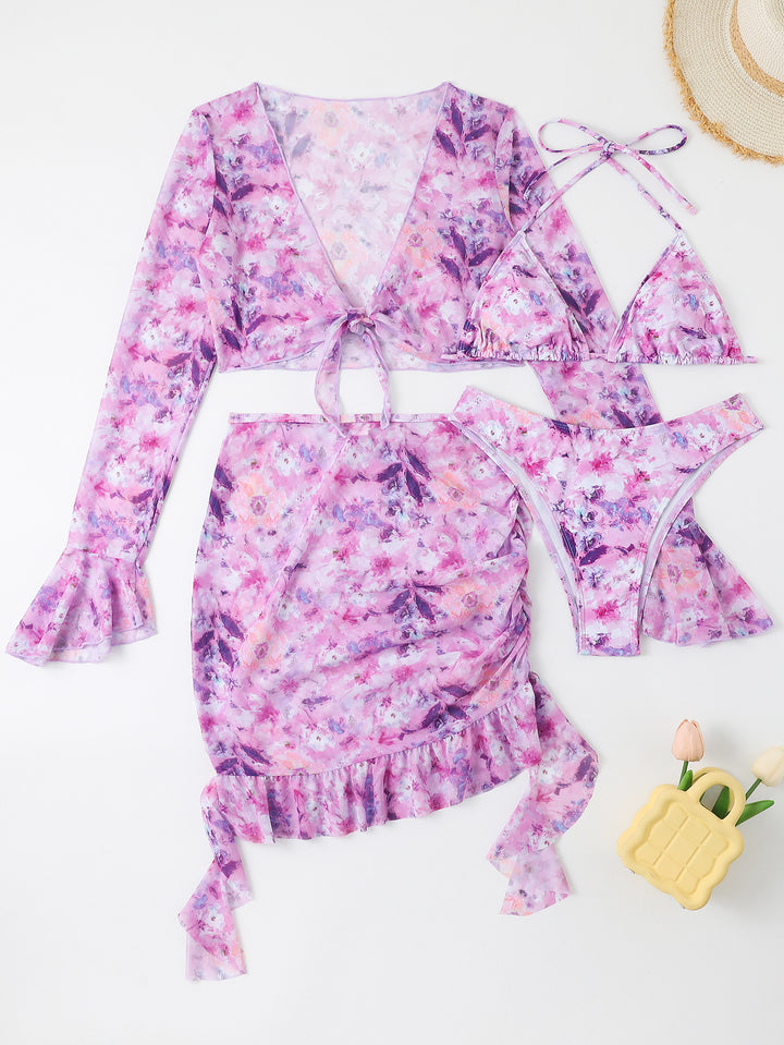 Damen Blusen-Badeoutfit mit buntem Blumenmuster Drune