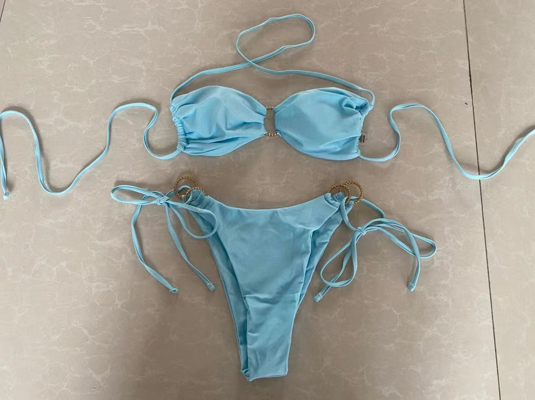 Damen Bandeau-Bikini mit dekorativen Ringen Drune