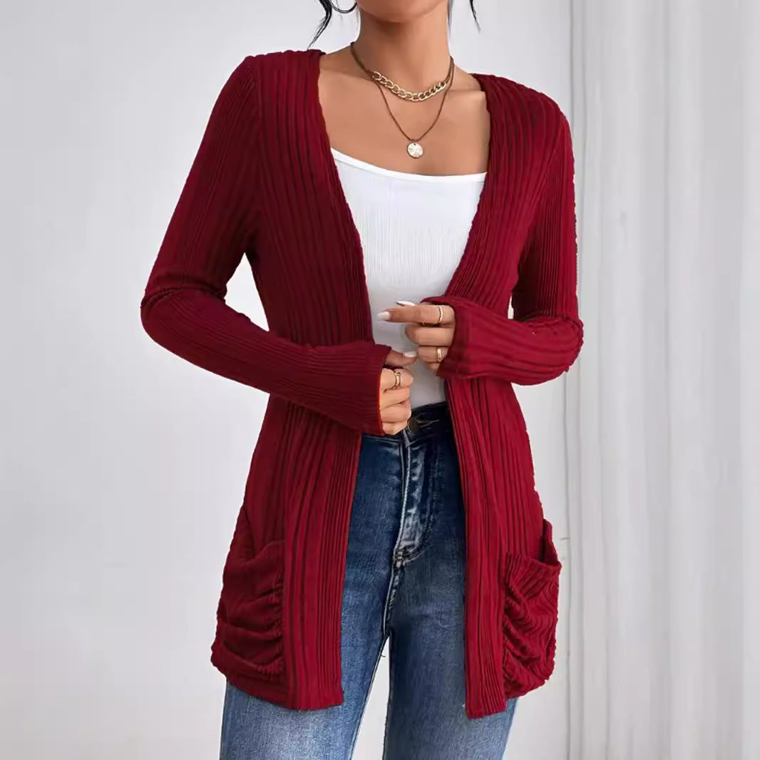 Damen Strickjacke mit raffinierten Rüschen und seitlichen Taschen Drune