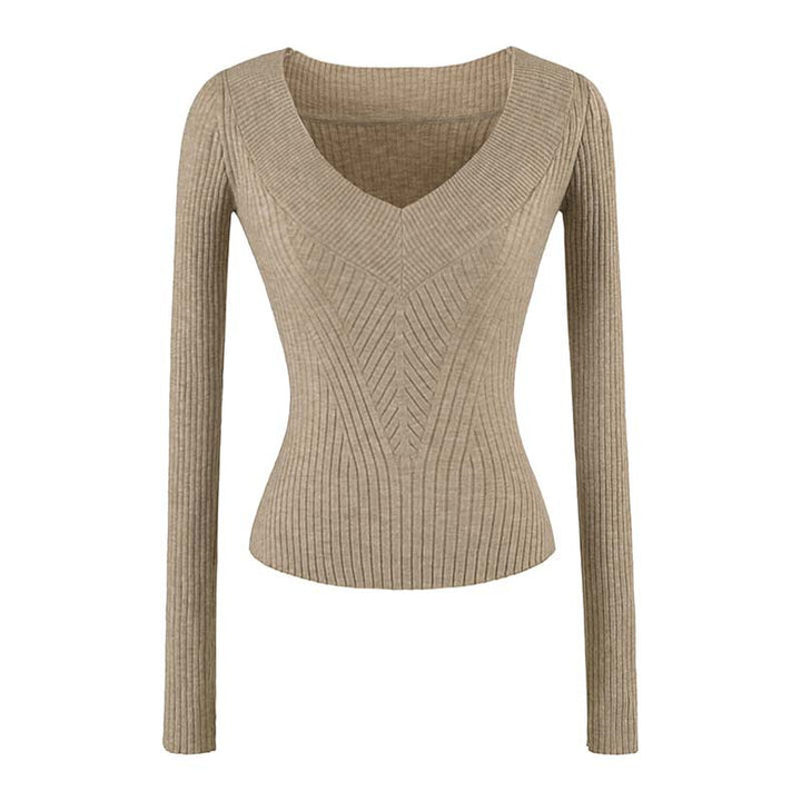 Damen Taillierter Rippstrick-Pullover mit V-Ausschnitt und formgebender Struktur Drune