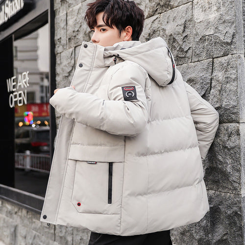 Herren wattierter Winterparka mit hochschließendem Stehkragen, abnehmbarer Kapuze und Multifunktions‑Taschen Drune