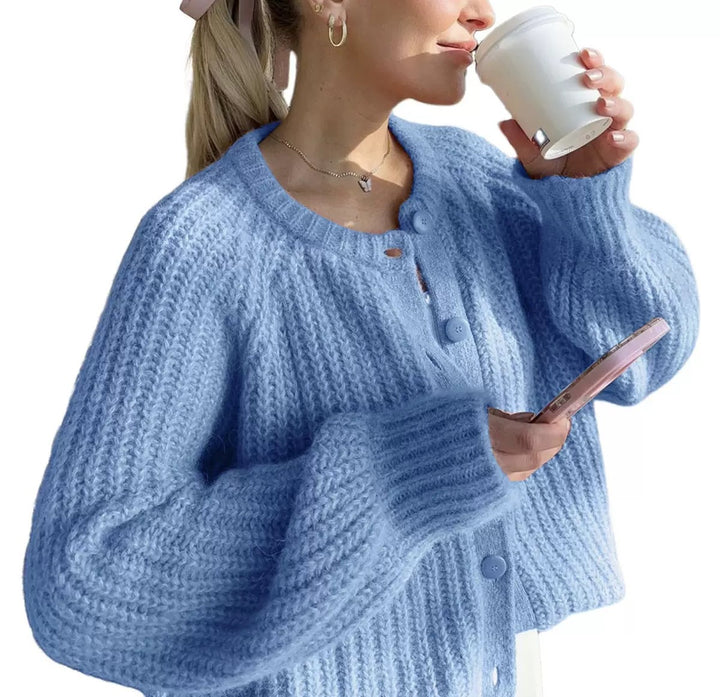 Damen Oversize Mohair-Effekt Strickjacke mit Rippenstruktur und Rundhalsausschnitt Drune