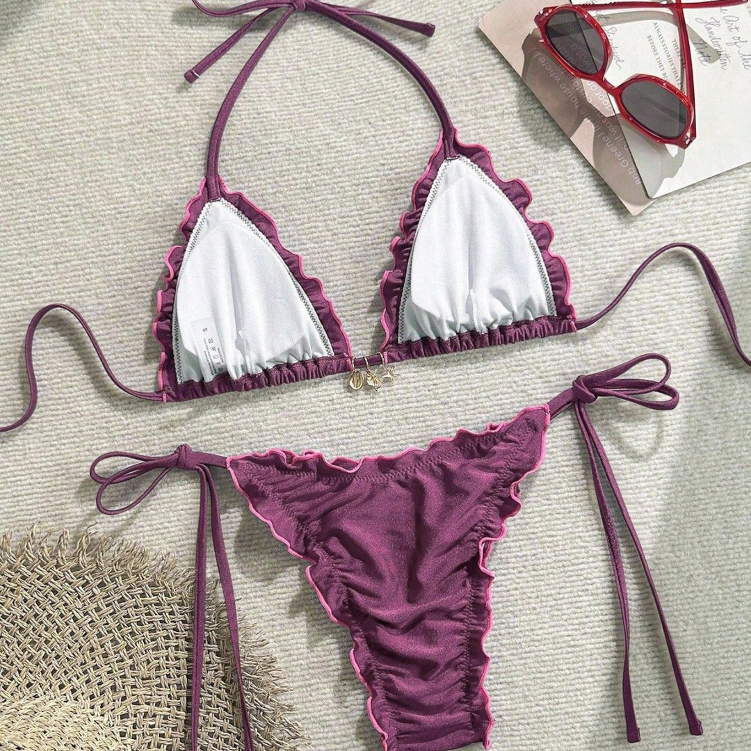 Damen Triangel-Bikini mit Rüschendesign und verstellbaren Trägern Drune