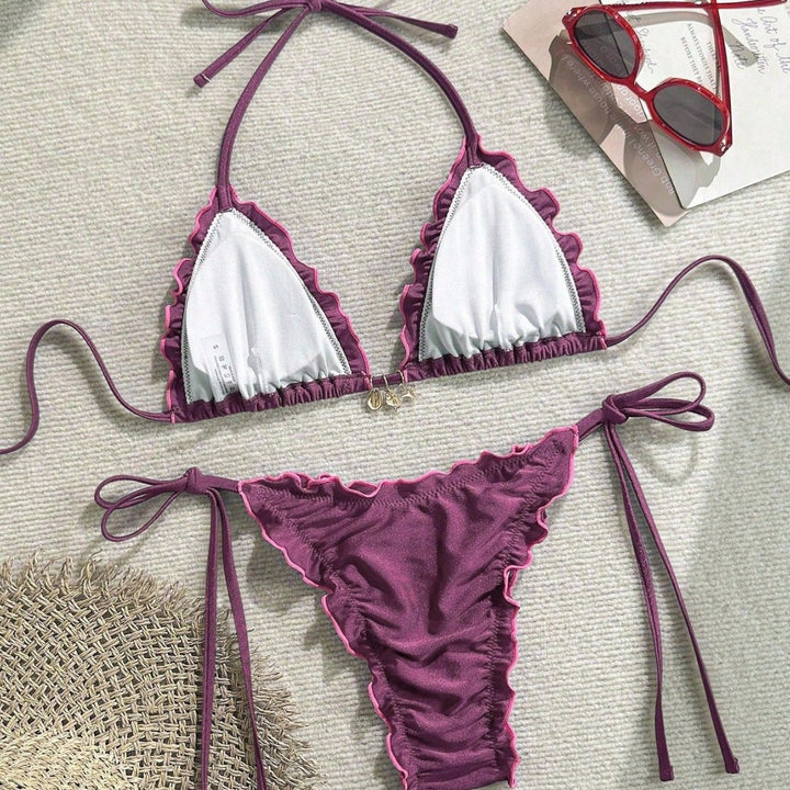 Damen Triangel-Bikini mit Rüschendesign und verstellbaren Trägern Drune
