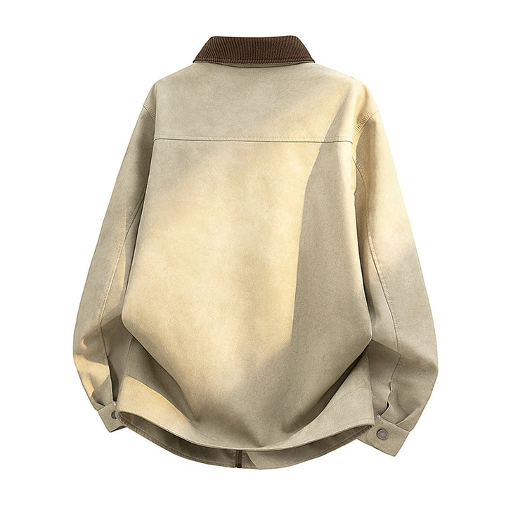 Herren Lässige Kunstlederjacke mit breitem Kragen Drune