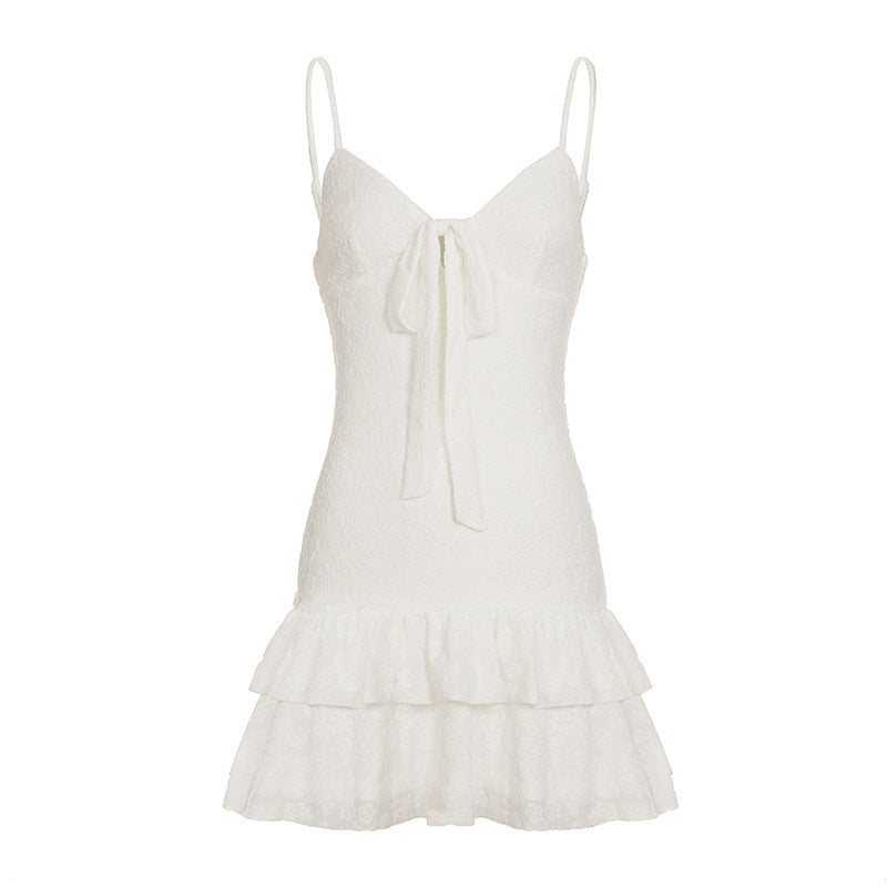 Damen verspieltes Sommerkleid mit Rüschensäumen und Schleifen-Detail Drune