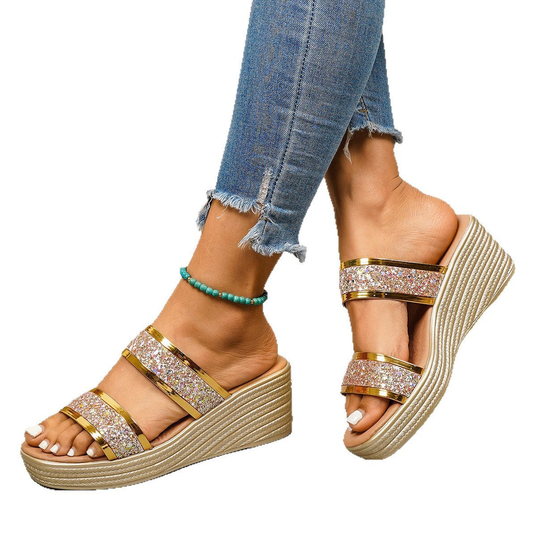 Damen Wedge-Sandalen mit funkelndem Glitter-Design und elegantem Riemensystem Drune