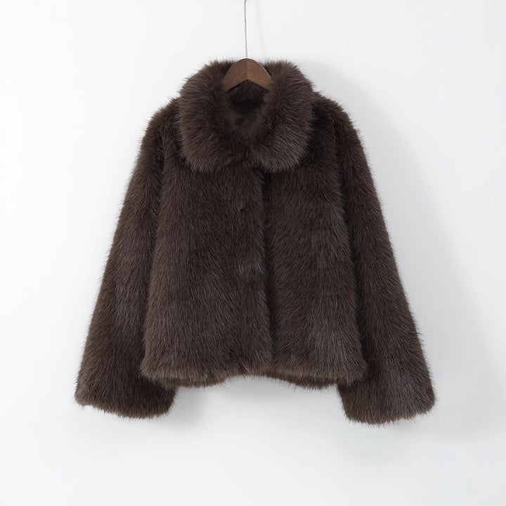 Damen Luxus Kunstfelljacke mit breitem Kragen Drune
