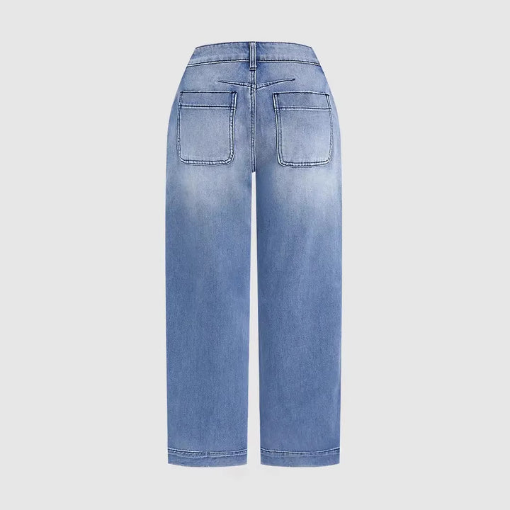 Damen lockere Jeans mit stylish cropped Schnitt und hohem Bund Drune
