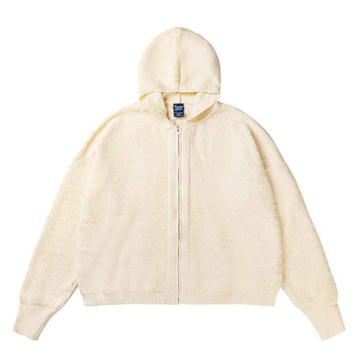 Unisex Strick-Kapuzenjacke mit Strukturmuster und durchgehendem Reißverschluss Drune