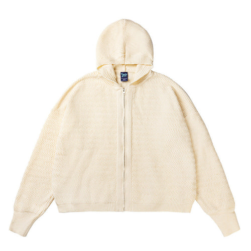 Unisex Strick-Kapuzenjacke mit Strukturmuster und durchgehendem Reißverschluss Drune