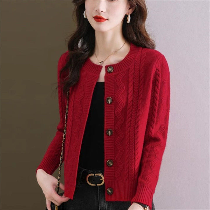 Damen kuschelige Strickjacke mit dekorativen Knopfdetails Drune