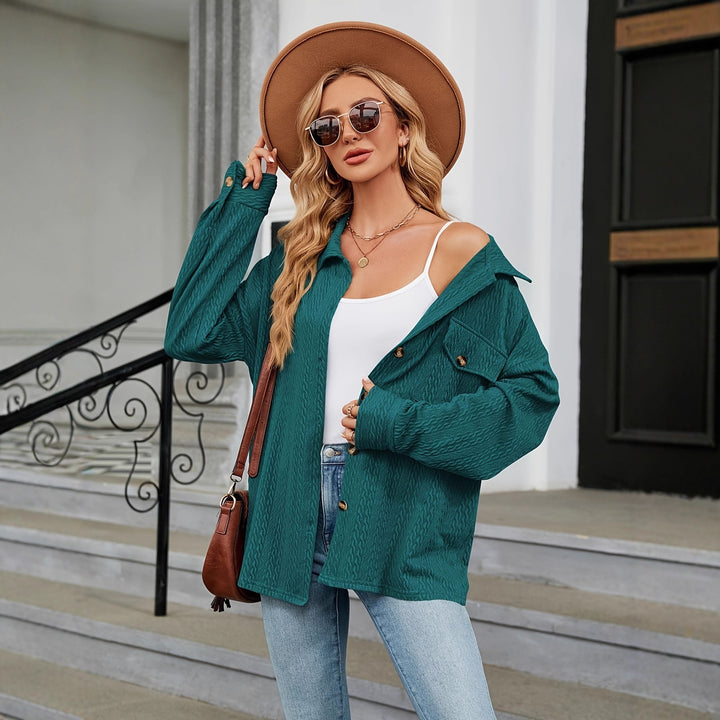 Damen Texturierte Oversize-Hemdjacke mit Pattentaschen Drune