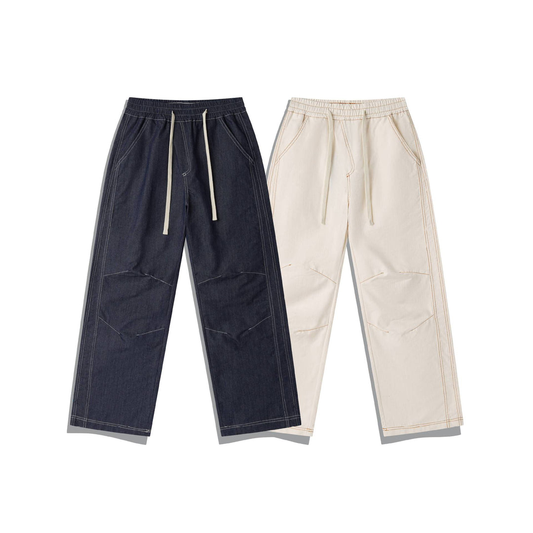 Damen Weite Denim-Cargo-Culotte mit elastischem Bund und Kontraststeppung Drune