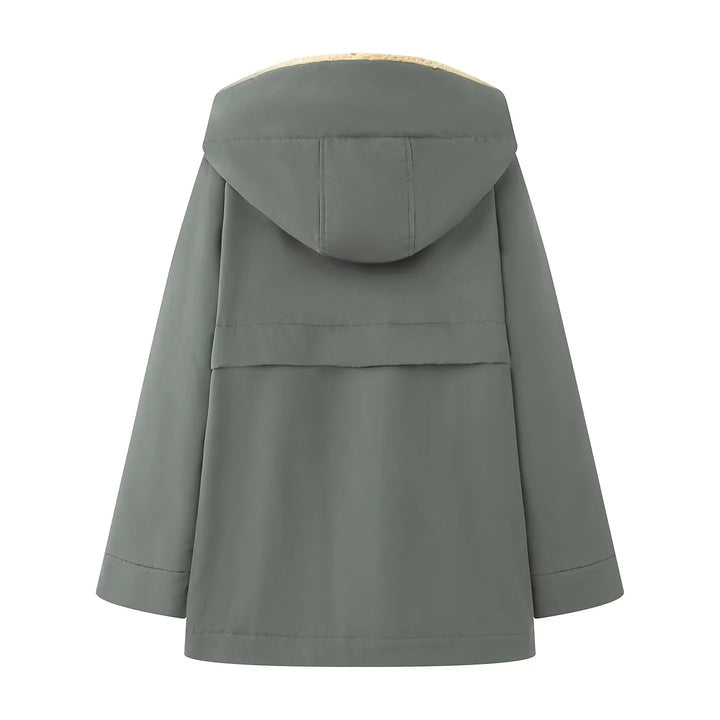 Damen nan gefütterte Kapuzenparka mit Teddyfutter, verdeckter Reißverschluss und großen Pattentaschen Drune