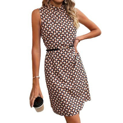 Damen Elegantes ärmelloses Kleid mit asymmetrischem Saum und grafischem Muster Drune