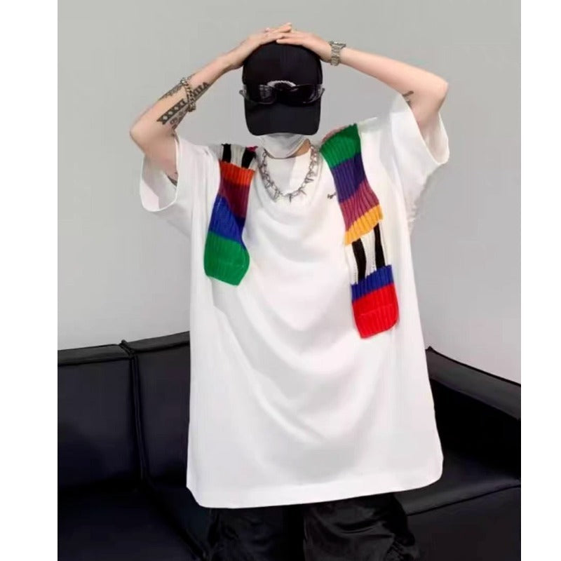 Unisex Oversized T-Shirt mit buntem Strickdetail Drune