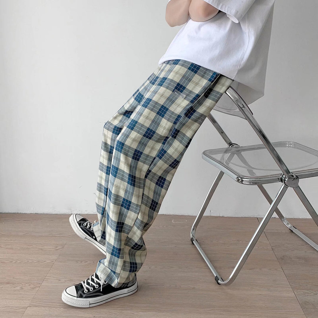Herren Karierte Relaxed-Fit Hose mit Kordelzug und geradem Bein Drune