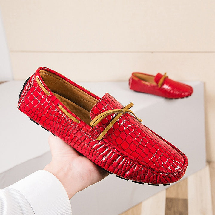 Damen lackierte Mokassin-Fahrerhalbschuhe mit Krokoprägung, weichem Lederfutter und profilierter Noppenlaufsohle Drune