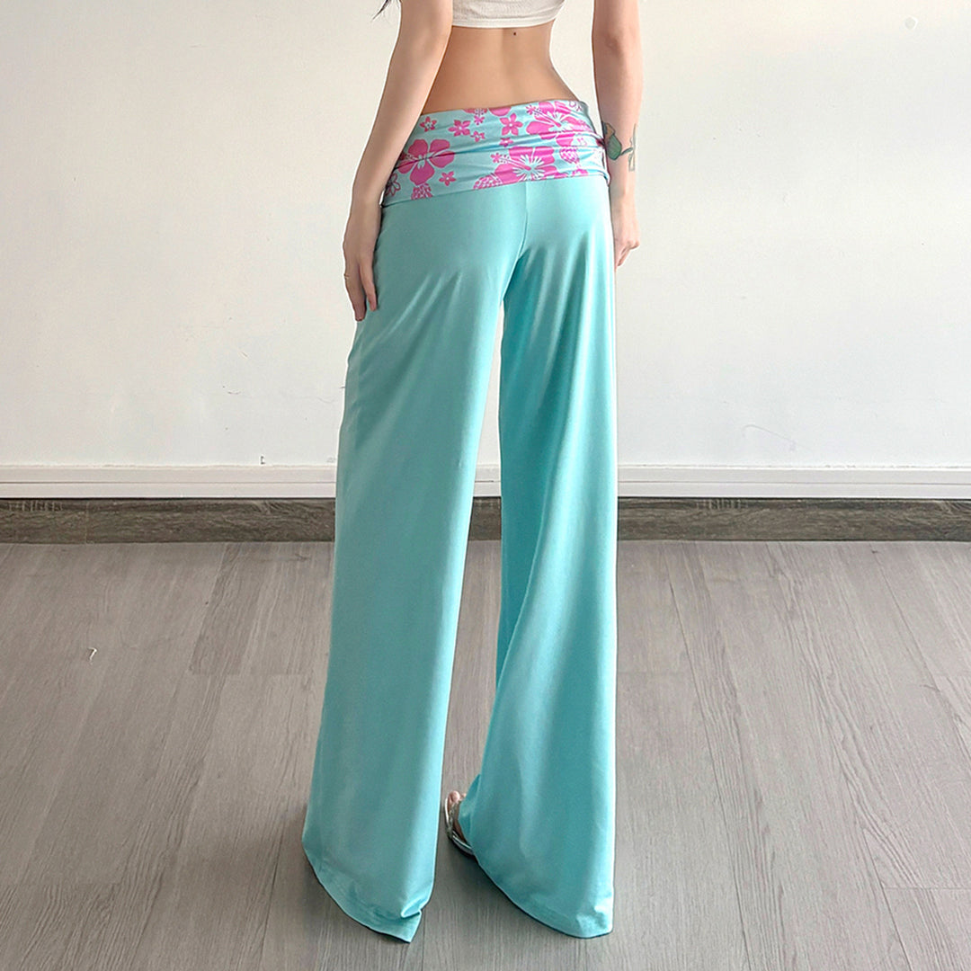 Damen nan weite Yoga-Palazzohose mit Umschlagbund und hoher Taille Drune