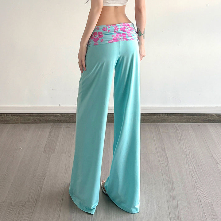 Damen nan weite Yoga-Palazzohose mit Umschlagbund und hoher Taille Drune