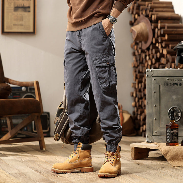 Herren Tapered-Cargo-Jogger aus Baumwoll-Twill mit elastischem Tunnelzugbund, Klapp-Utility‑Taschen und Knöchelreißverschlüssen Drune