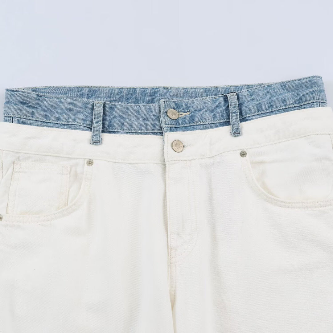 Damen Weite High‑Waist‑Jeans mit Kontrastbund und Fünf‑Taschen‑Design Drune