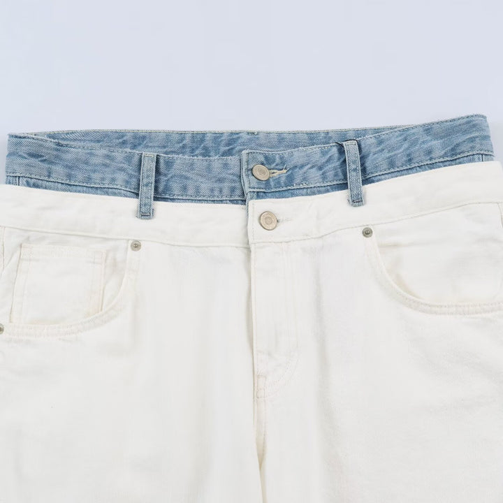 Damen Weite High‑Waist‑Jeans mit Kontrastbund und Fünf‑Taschen‑Design Drune