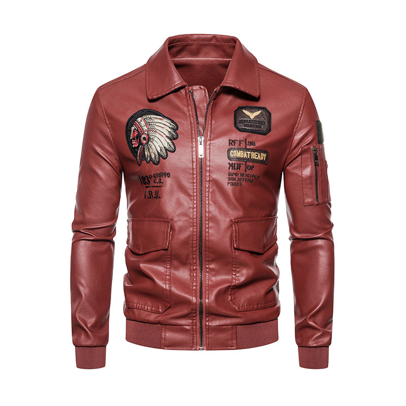 Herren Modische Kunstleder Jacke mit Stickereien Drune