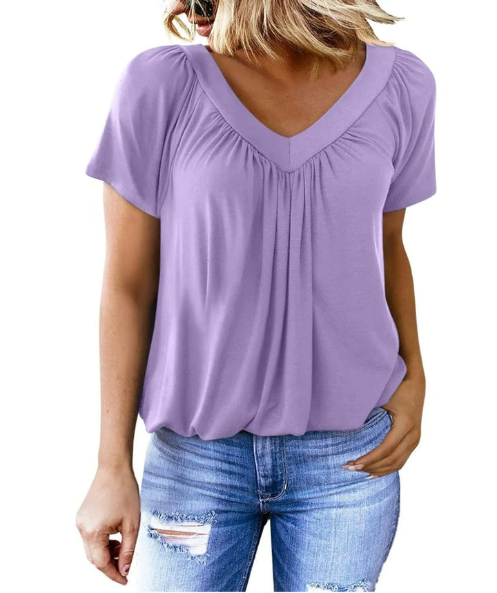 Damen V-Ausschnitt Bluse mit weichem Fall und modischem Schnitt Drune
