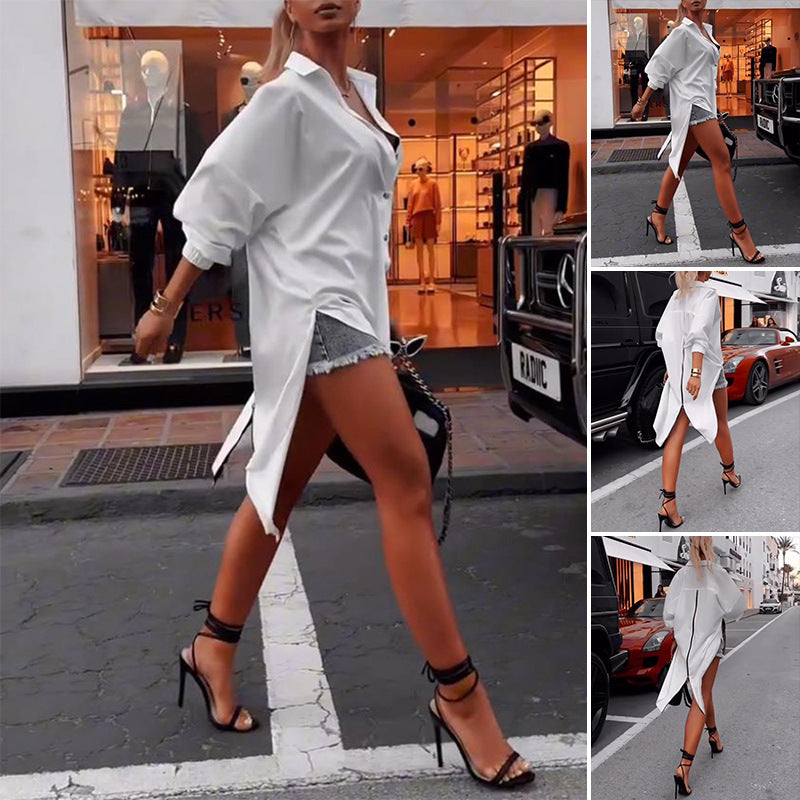Damen nan weites Hemdkleid mit mittigem Rückenreißverschluss, geschlitztem Schwalbenschwanzsaum und halblangen Fledermausärmeln Drune