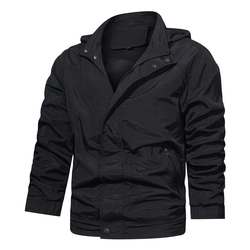 Herren Leichte Fieldjacke mit Kapuze, windabweisender Shell und Reißverschlusstaschen Drune