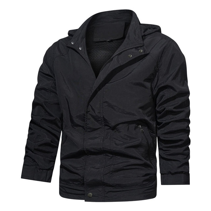 Herren Leichte Fieldjacke mit Kapuze, windabweisender Shell und Reißverschlusstaschen Drune
